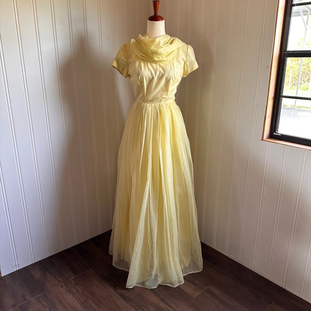 Vintage 50s Yellow Maxi Prom Gown XS
